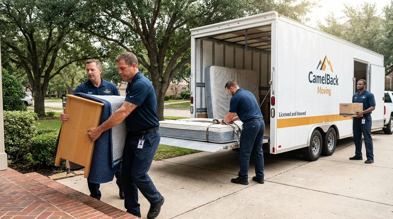 Crew loading residential truck for cross-state move from Clarksville, IN