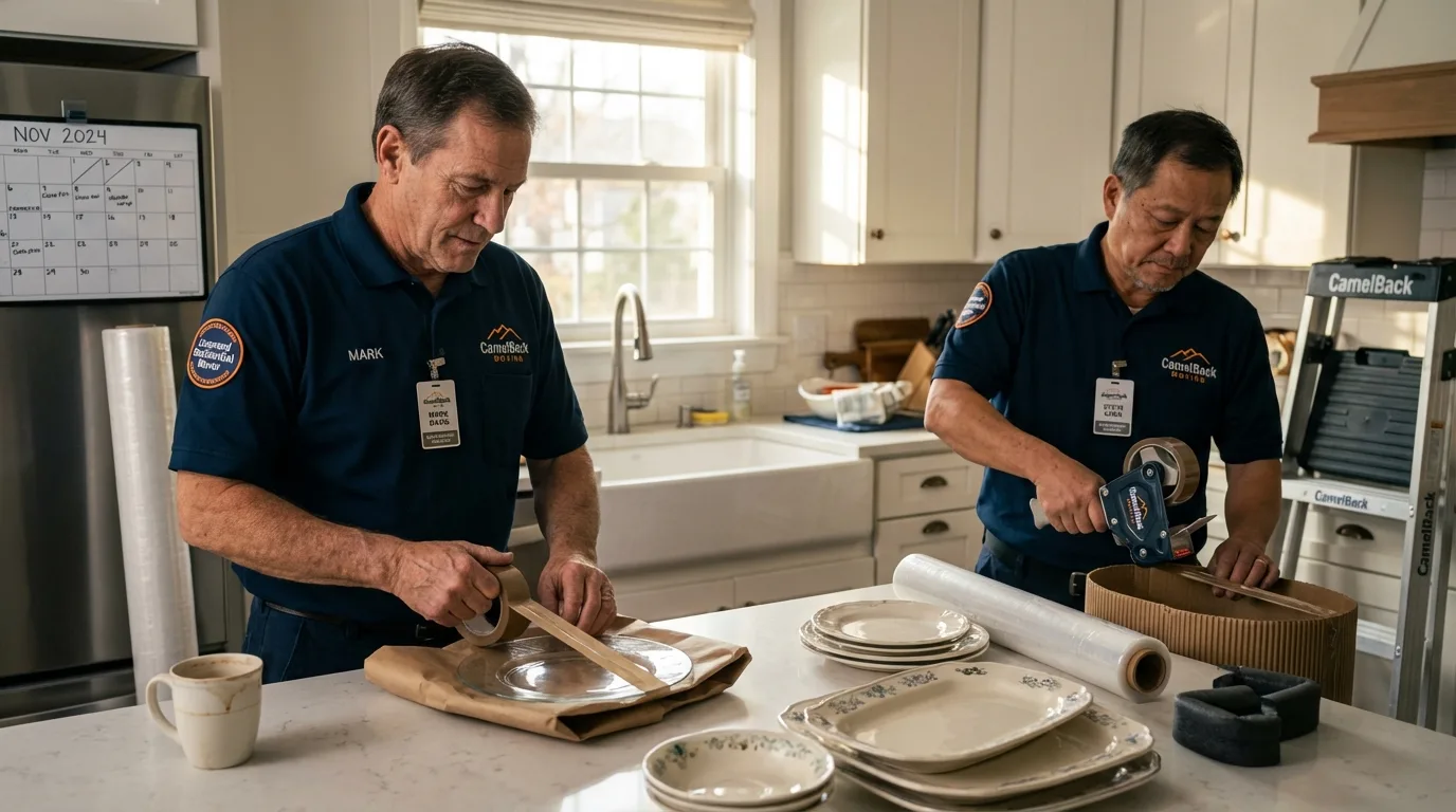 Professional crew packing kitchen dishware in Clarksville, IN