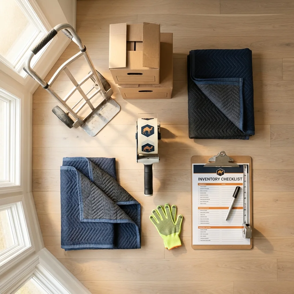 Professional moving supplies and packing materials layout for Clarksville residential relocations